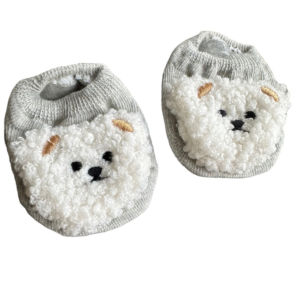 Light Gray and White Bear Newborn Sock Booties